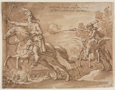 Halál lóháton egy repülő lovagot kergetve, 1631. alkotó: Sebastian Vrancx