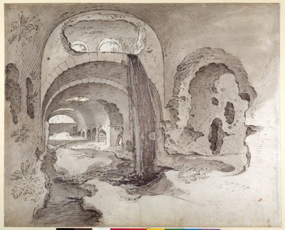 Tivoli, Cryptoporticus Herkules Viktor temploma alatt (toll és tinta mosással papíron) alkotó: Sebastian Vrancx
