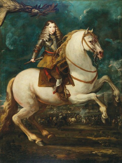 II. Károly spanyol lovas portréja, 1660-as évek. alkotó: Sebastian de Herrera Barnuevo