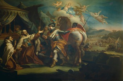 A Győzelmes Szűzanya tiszteletreméltó képének átadása Domenico di Gesu Maria atyának, Sebastiano Conca (1680-1764) Santa Maria della Vittoria temploma, Róma, Olaszország alkotó: Sebastiano Conca