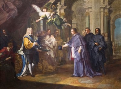 Felipe Chigi Zondadari bíboros és V. Fülöp spanyol király találkozója alkotó: Sebastiano Conca