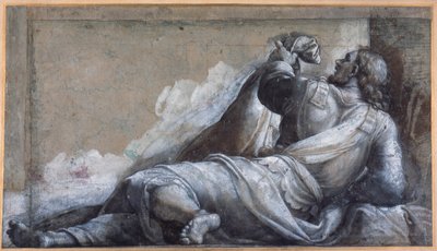 Fekvő apostol (fekete kréta barna mosással a carta azzurra) alkotó: Sebastiano del (c.1485 1547) Piombo