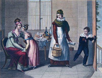 Az iskolába indulás, tizenkilencedik század eleje (színes litográfia) alkotó: Sebastien (after) Coeure