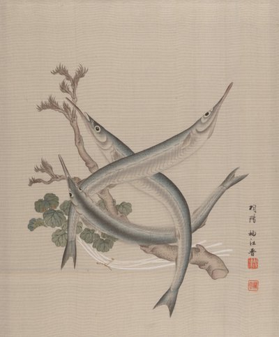Három hal és egy ág, kb. 1890-92. alkotó: Seki Shuko
