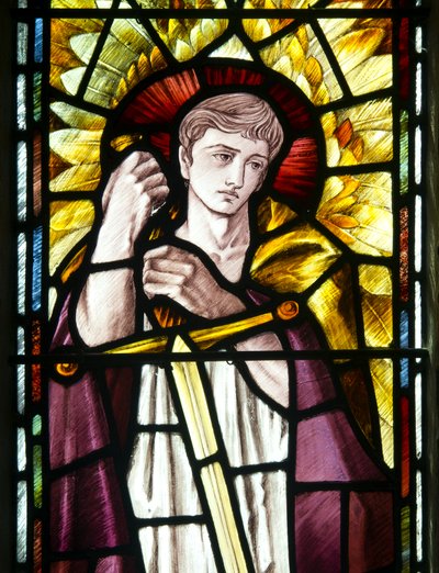 Mortehoe, St Mary, Heaton Butler és Bayne, Selwyn Image, Szent Mihály arkangyal részlet, 1890 körül alkotó: Selwyn Image Selwyn Image