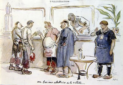 Egy bár a Abattoirs de la Villette-ben, 1925-30 körül (színes litho) alkotó: Sem
