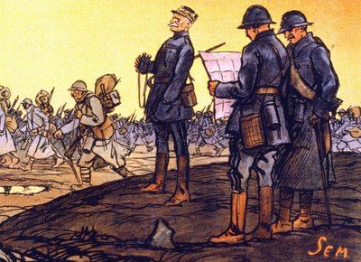 Ferdinand Foch tábornok (1851 - 1929) nézi csapatait, amint átvonulnak a csatatéren. Részlet a „” nemzeti kölcsön plakátjáról Az utolsó negyed órában.. segítsetek! A Nemzeti Kölcsön előfizetéseit Sem fogadja alkotó: Sem