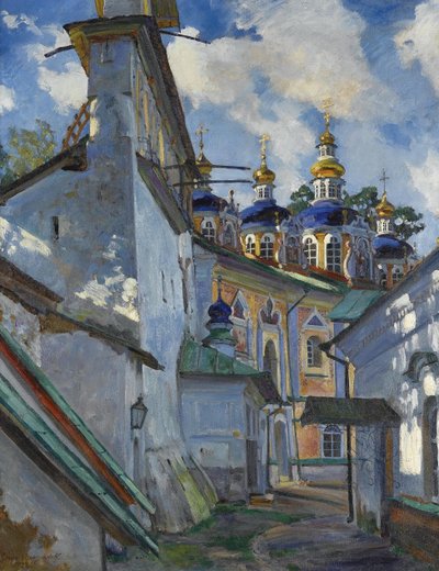 Kilátás a Pskovo-Pechersky kolostorra, 1928 alkotó: Sergei Arsenevich Vinogradov