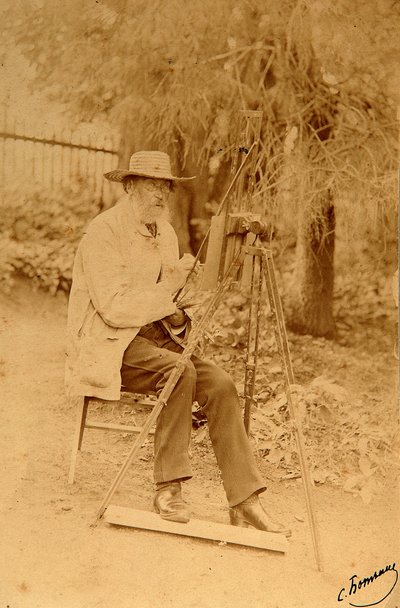 Jakov Petrovics Polonszkij (Iakov Petrovics Polonski) (1819-1898) költő portréja a festőállványon. Albumin Fotó: Szergej Dmitrijevics Botkin (1869-1945) alkotó: Sergei Dmitrievich Botkin