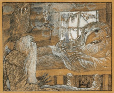 A paraszt és a domovoj, 1922. alkotó: Sergei Vasilevich Chekhonin
