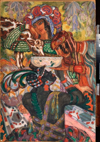 Keleti mese – Szergej Jurijevics Sudejkin (Serge Soudeikine) (1882-1946) munkája, gouache és tempera kartonon, 1910 körül, orosz művészet, 20. század, szecesszió, modernizmus – Regionális Művészeti Galéria, Taganrog (Oroszország) alkotó: Sergei Yurevich Sudeikin