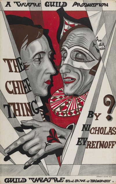 Nyikolaj Evreinov darabja, a The Chief Thing plakátja alkotó: Sergei Yurievich Sudeykin