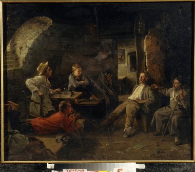 The Night Asylum (Dosshouse). Beszélgetés a menhely lakói között. Szergej Ivanovics Krivoluckij (1869-1922) festménye, olaj, vászon alkotó: Sergey Ivanovich Krivolutsky