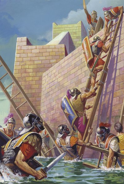 Scipio tábornok utat talál a spanyolországi Carthage Nova bevehetetlennek tűnő erődítményébe. alkotó: Severino Baraldi