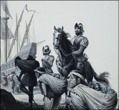 Aranyszállítás Panamán keresztül (gouache, papír) alkotó: Severino Baraldi