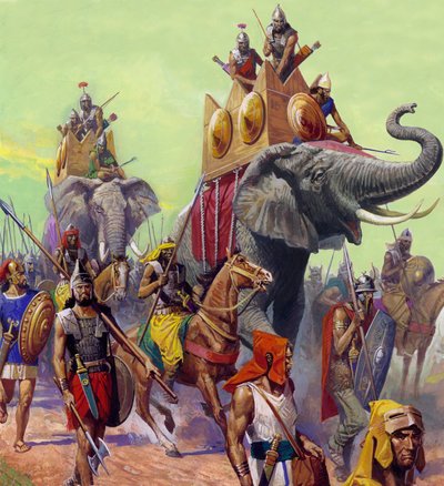 Hannibál elefántok (gouache, papír) alkotó: Severino Baraldi