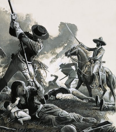 1858-ban két mexikói lovascsapat megtámadta az apacsok táborát. alkotó: Severino Baraldi