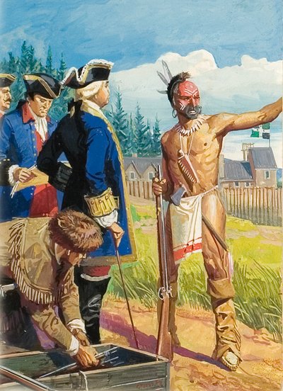 Louis Montcalm az amerikai indiánokkal folytatott megbeszéléseken alkotó: Severino Baraldi