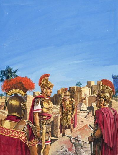 Rómaiak csodálják Babilon aranykorának maradványait (gouache, papír) alkotó: Severino Baraldi