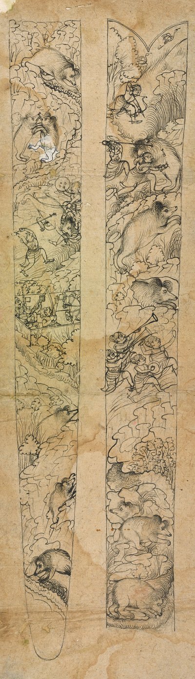 Vaddisznókra vadászó radzsa, hüvelyre való kivitel, kb. 1750-1760. alkotó: Shevdar Gangeyagi