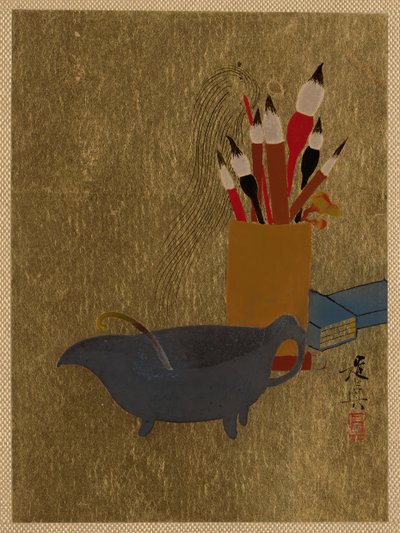 Vízforraló és doboz ecsettel, 1882. alkotó: Shibata Zeshin