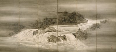 Folyói táj szentjánosbogarakkal, 1874 alkotó: Shiokawa Bunrin