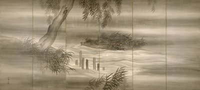Folyói táj szentjánosbogarakkal, 1874 alkotó: Shiokawa Bunrin