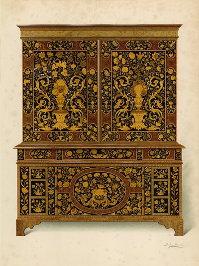 Intarziával kirakott kabinetprés, Exeter márquess (chromolitho) tulajdona alkotó: Shirley Charles Llewellyn Slocombe