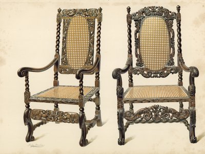 Szék, P Macquoid tulajdona; Szék, az Arthur S Cope (chromolitho) tulajdona alkotó: Shirley Charles Llewellyn Slocombe
