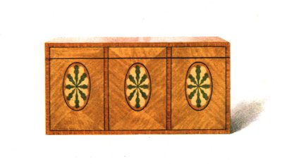Intarziás szaténfa tea-caddy, 1908. alkotó: Shirley Charles Llewellyn Slocombe
