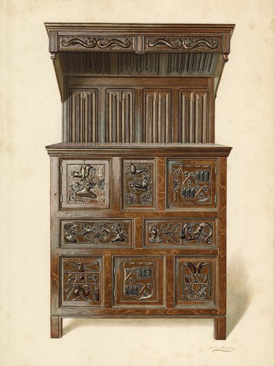 Sir John Wynne büféje, Carrington grófjának birtokában (chromolitho) alkotó: Shirley Charles Llewellyn Slocombe