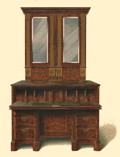 Dió intarziás írószekrény, 1905 alkotó: Shirley Charles Llewellyn Slocombe