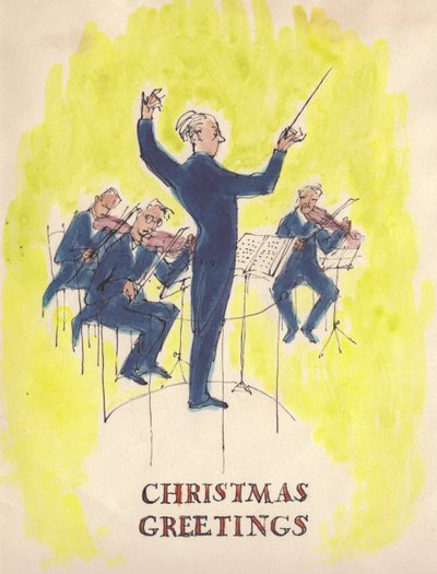 Karmester és zenekar, karácsonyi üdvözlőlap, 1952. alkotó: Shirley Markham