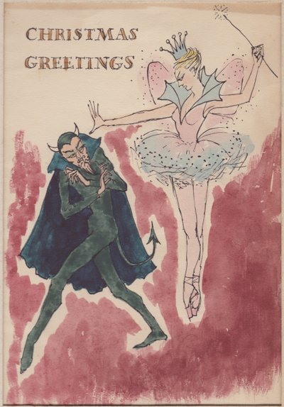 Ördög és tündér, karácsonyi üdvözlőlap, 1952. alkotó: Shirley Markham