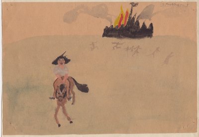 Lány lovon menekül a lángoló erődből, 1941. alkotó: Shirley Markham