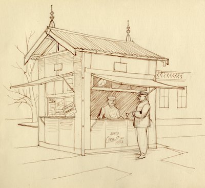 Italokat árusító kioszk, Párizs, Franciaország, 1951. alkotó: Shirley Markham
