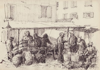 Piaci jelenet, Olaszország, 1950. alkotó: Shirley Markham