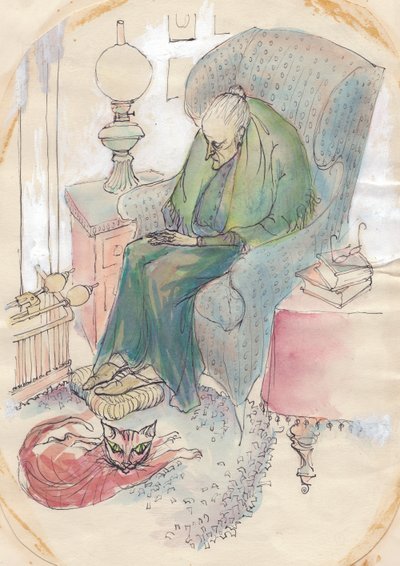 Öregasszony és macska, 1951. alkotó: Shirley Markham