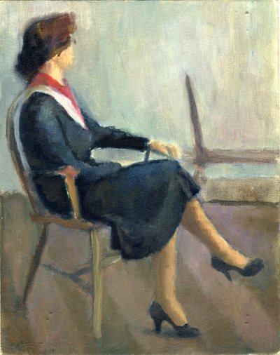 Ülő nő sötétkékben, 1952. alkotó: Shirley Markham