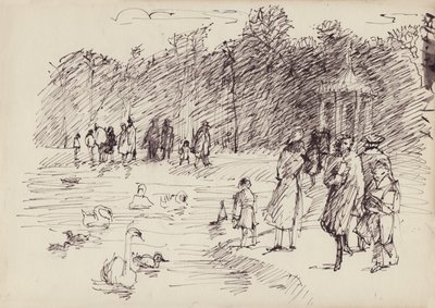 Hattyúk a kerek tavon a londoni Kensington Gardensben, 1950. alkotó: Shirley Markham