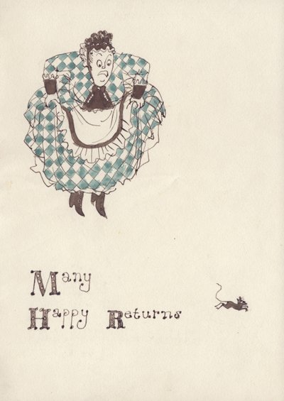 Nő megijedt egy egértől, c1950. alkotó: Shirley Markham