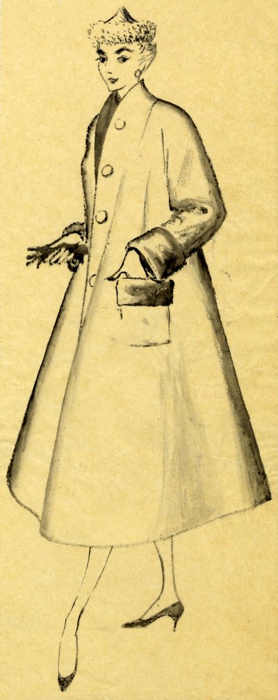 Nő kabátban és hegyes sapkában, 1952. sz. alkotó: Shirley Markham