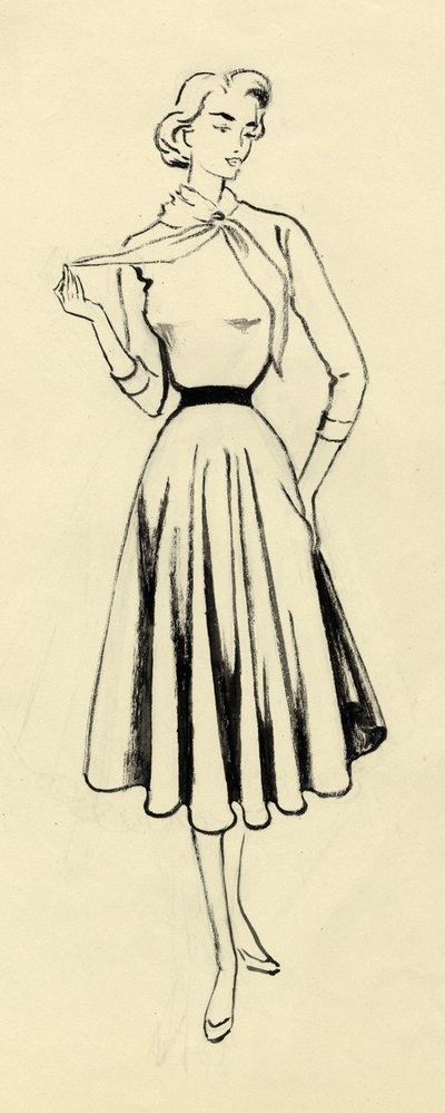Nő pulóverben és szoknyában, 1950. alkotó: Shirley Markham