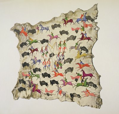 Bivalyvadászat (pigment a jávorszarvas bőrén) alkotó: Shoshone Katsikodi School