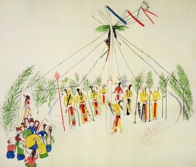 The Shoshone Sun Dance (pigment a muszlinon) alkotó: Shoshone Katsikodi School