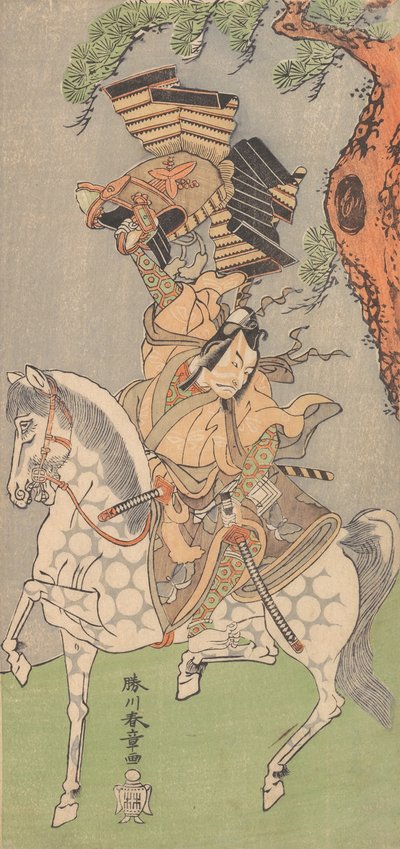 Ichikawa Danjuro V, mint egy szürke lovon ülő harcos, 1771. alkotó: Shunsho