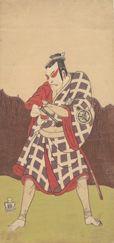 A színész Matsumoto Koshiro 3., mint egy ember, aki ölbe tett kézzel áll..., 18. század vége. alkotó: Shunsho