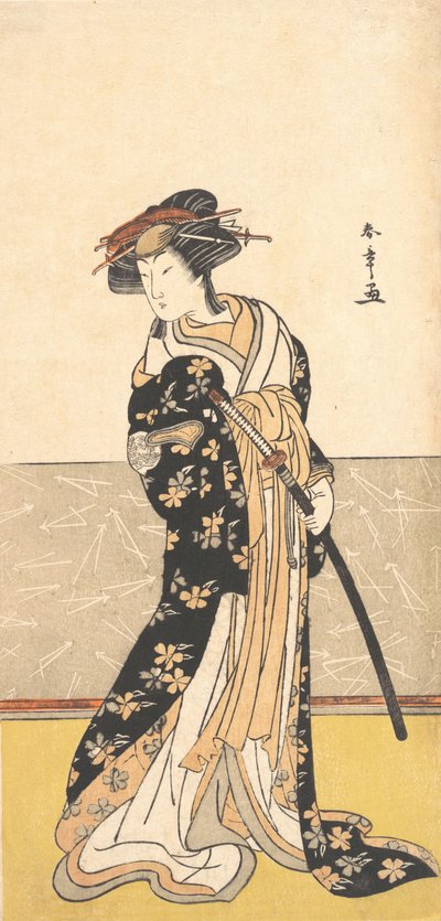 A színész Nakamura Riko, mint udvarhölgy karddal, kb. 1780. alkotó: Shunsho