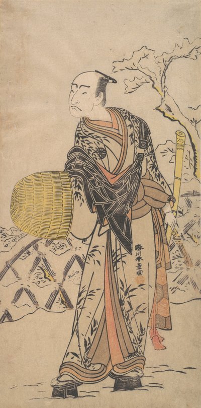 Az első Nakamura Nakazo, mint Komuso a hóban a kerítés mellett, kb. 1775. alkotó: Shunsho