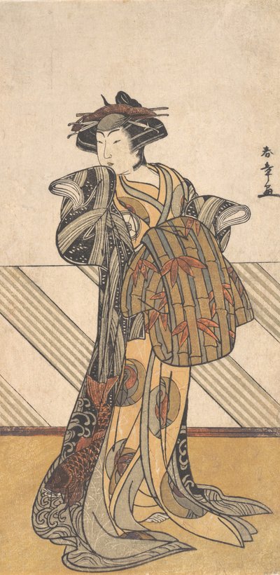 A negyedik Iwai Hanshiro rózsaszín kimonóba öltözött udvarhölgyként, kb. 1778. alkotó: Shunsho